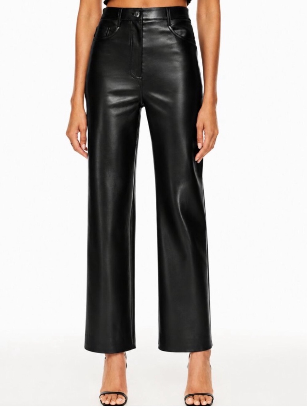 Aritzia Wilfred the Melina Vegan leather black pants white stitch